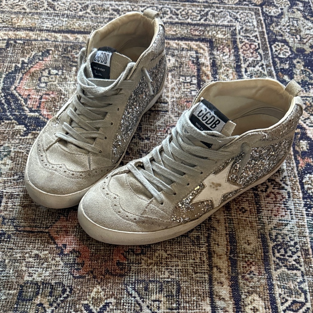 Golden Goose Women's Glitter mid star Sneakers - Silver size 38